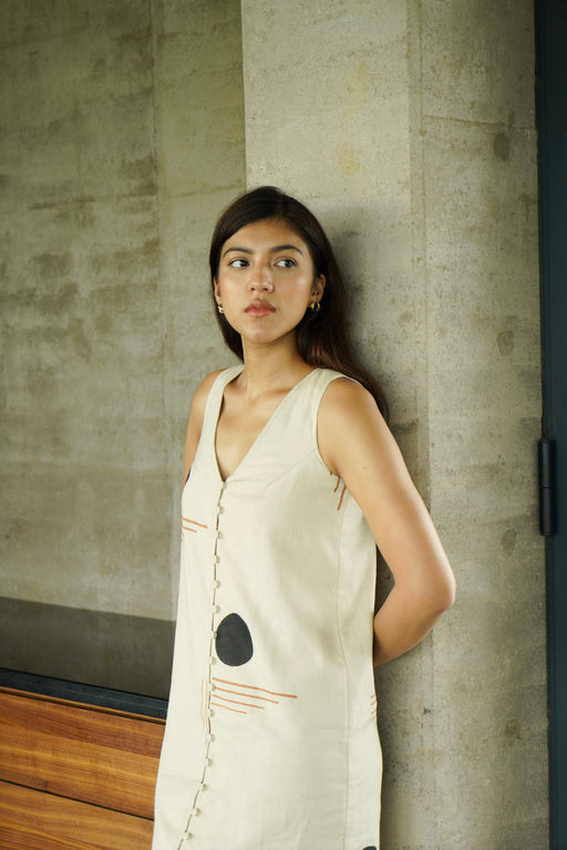 Sarah Linen Button-Front Dress - Printed