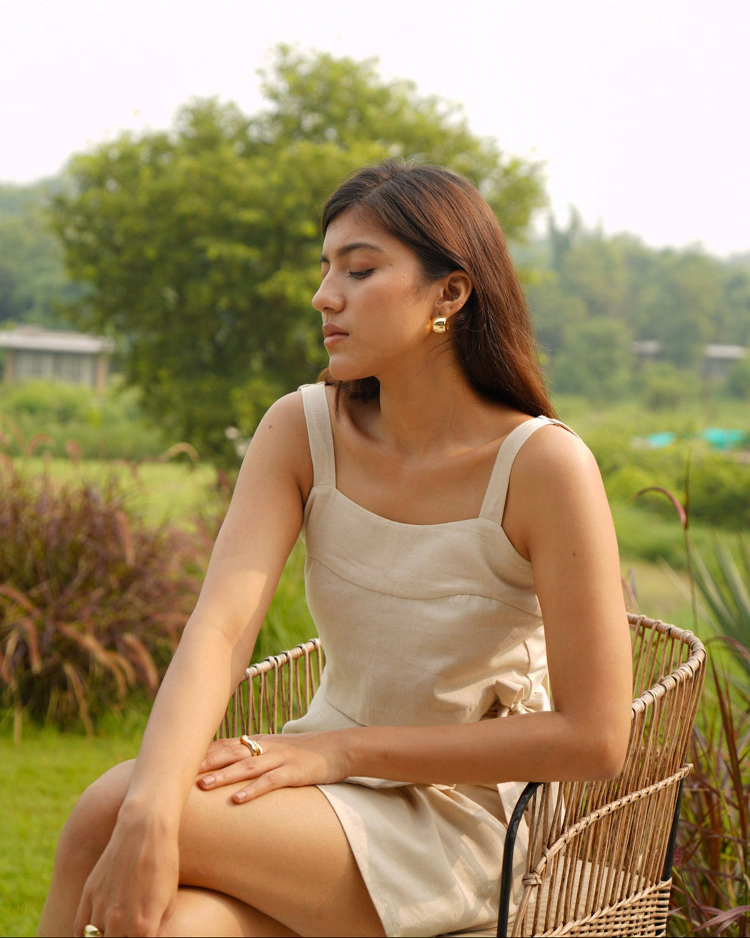 Asher Linen Tie Back Crop Top - Pearl