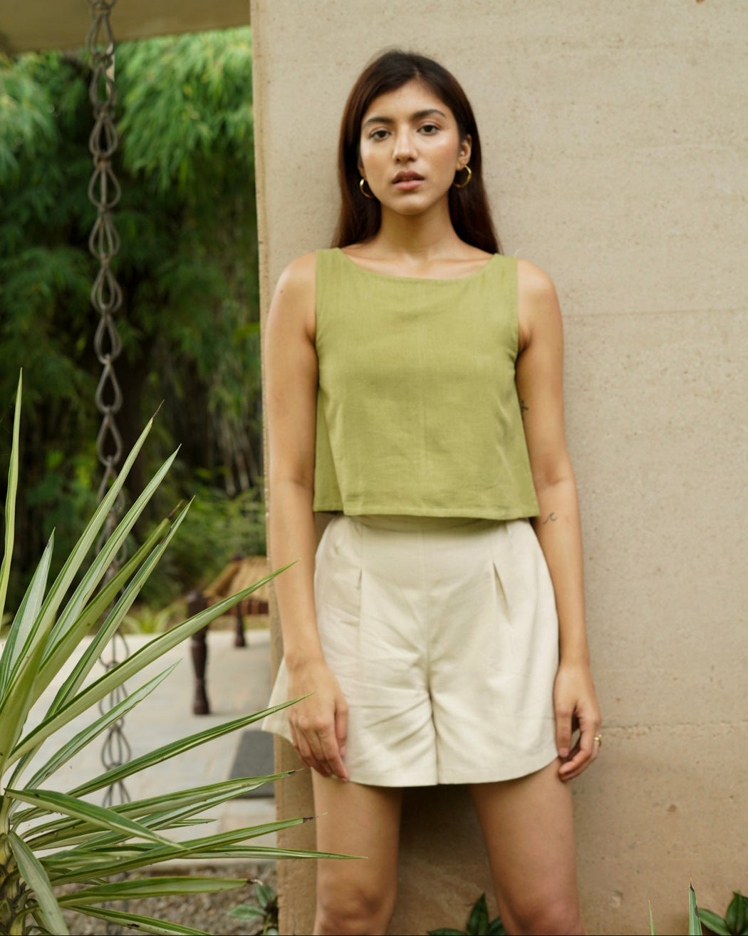 Amy Linen Crop Top - Olive