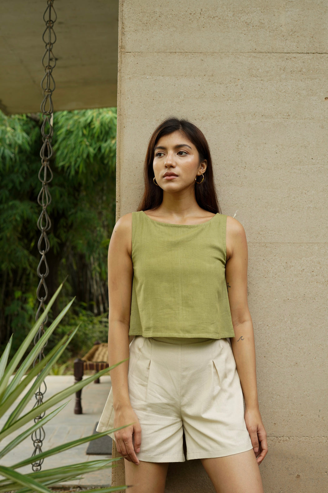 Amy Linen Crop Top - Olive