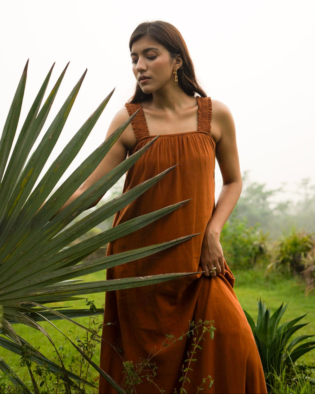 Suzanne Silk/Cotton Maxi Dress - Rust