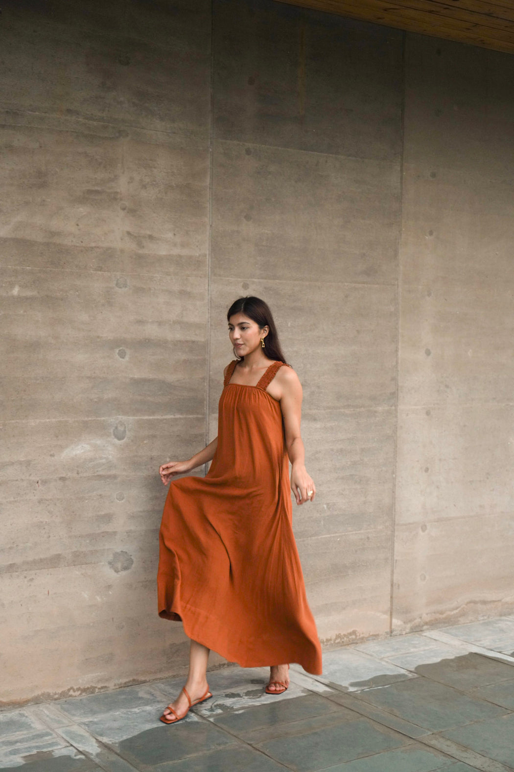 Suzanne Silk/Cotton Maxi Dress - Rust