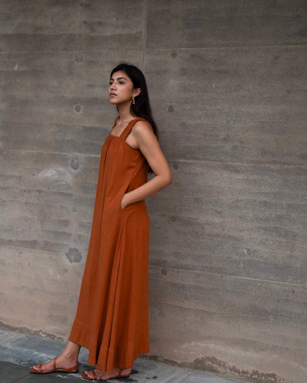 Suzanne Silk/Cotton Maxi Dress - Rust