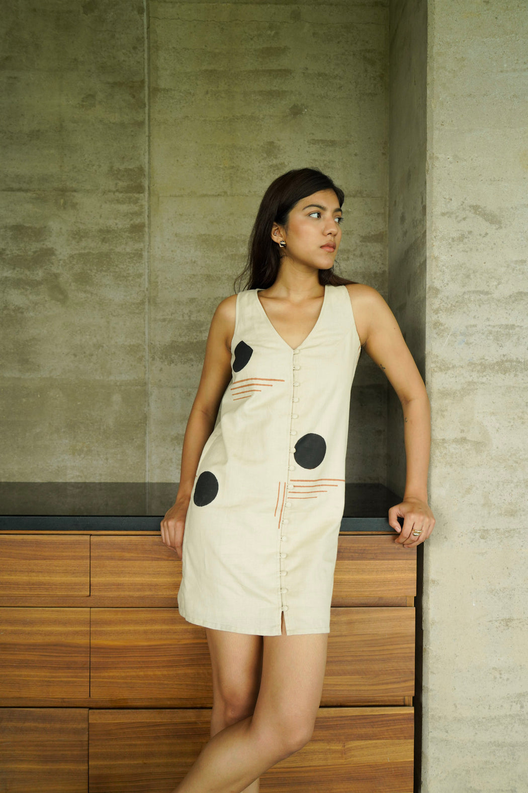 Sarah Linen Button-Front Dress - Printed