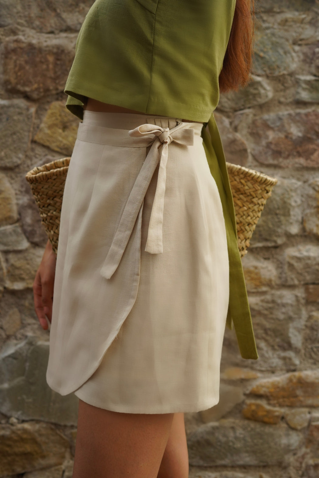 Rowan Linen Wrap Skirt  - Pearl