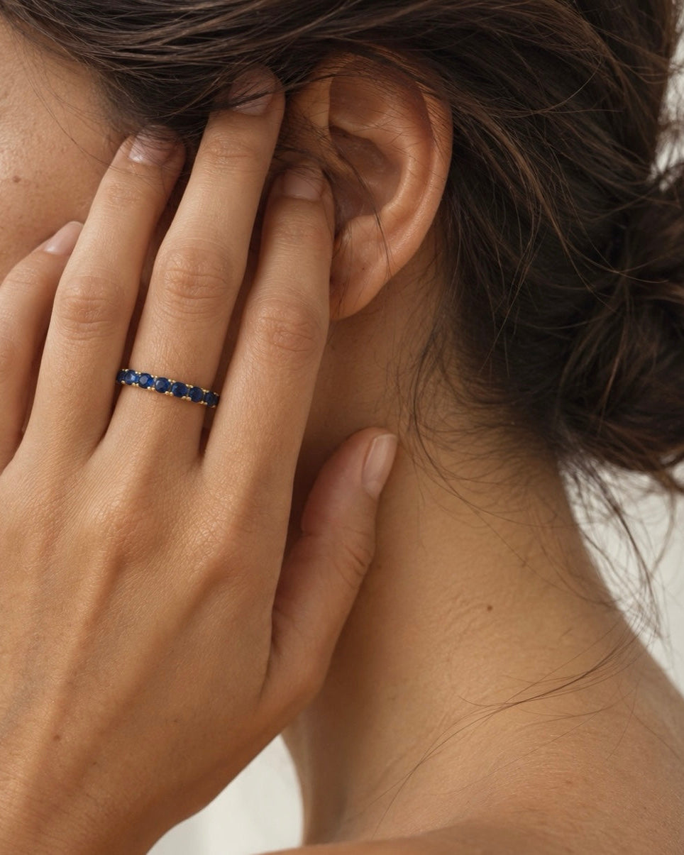 Jill Blue CZ Micro Pavé Gold Ring