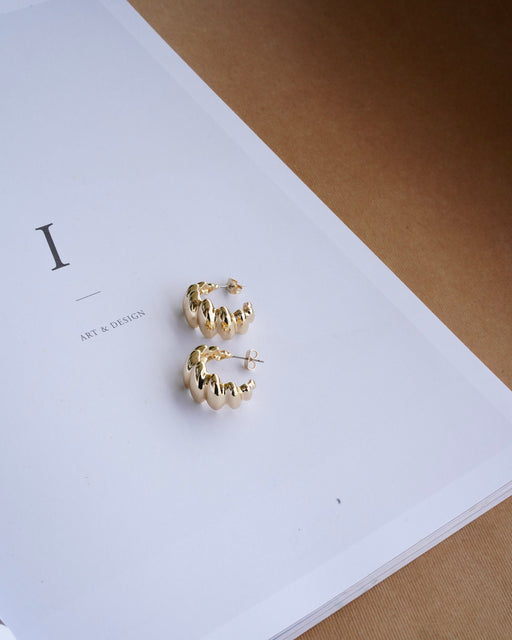 textured sculptural gold earrings for women side view