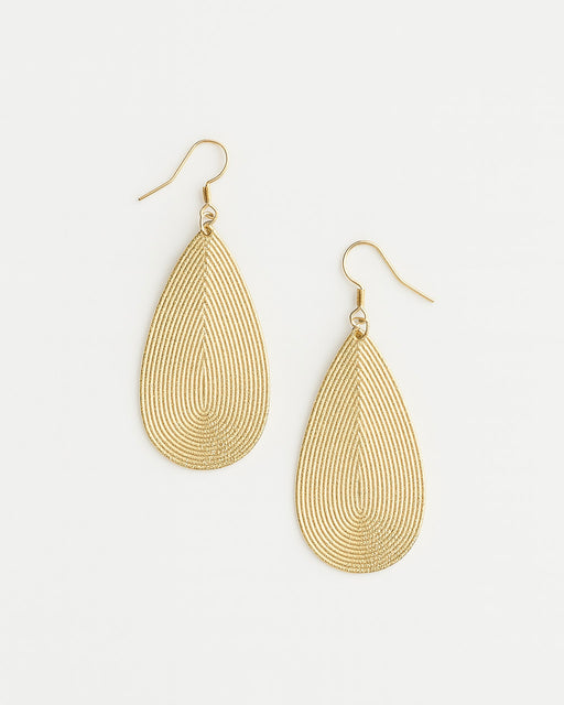 Ellie gold teardrop earrings 16K gold-plated brass on white background