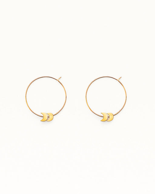 Freya gold hoop earrings in 24K gold-plated brass on white background
