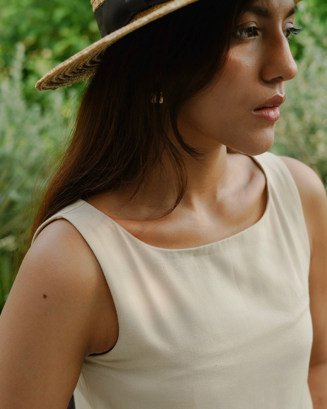 Amy Linen Crop Top - Pearl