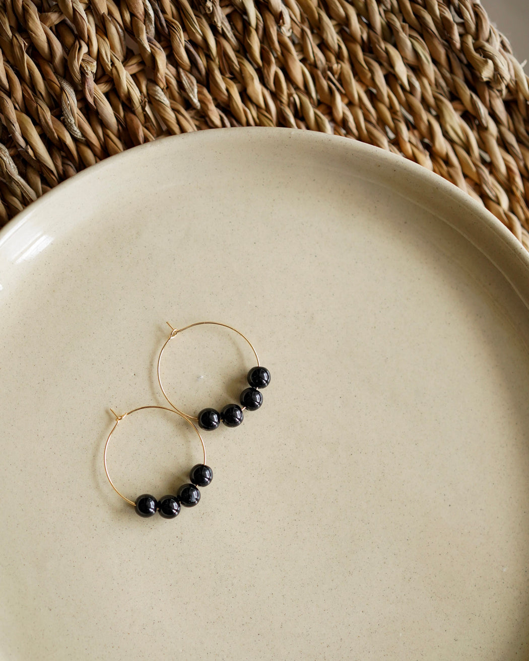 Nova gold beaded hoops flat lay