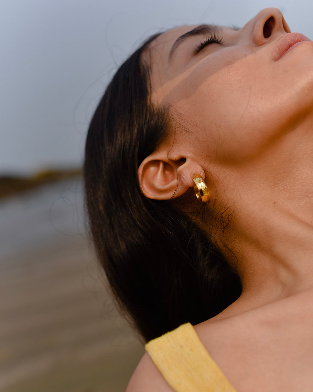 Lightweight textured gold hoops for women